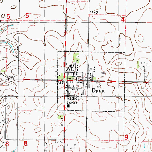 Topographic Map of Dana Post Office, IA