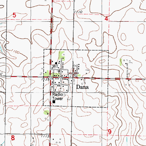 Topographic Map of Dana, IA