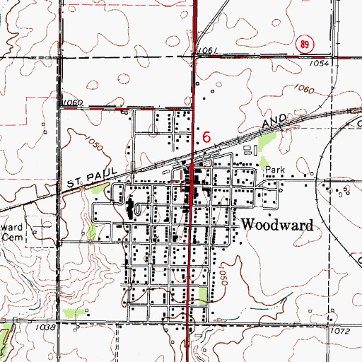 Topographic Map of Woodward Public Library, IA