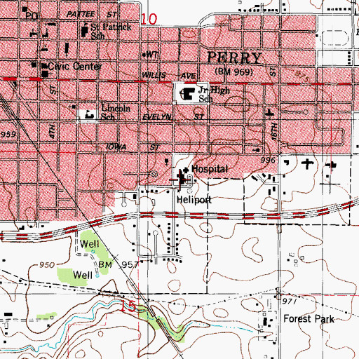 Topographic Map of Dallas County Hospital, IA