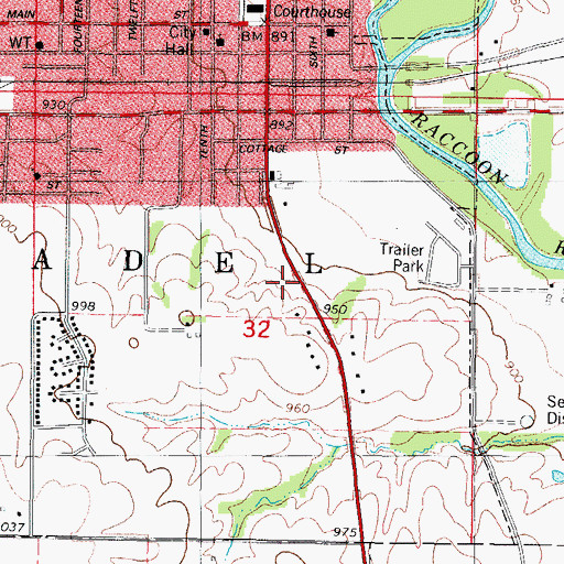 Topographic Map of Adel Post Office, IA