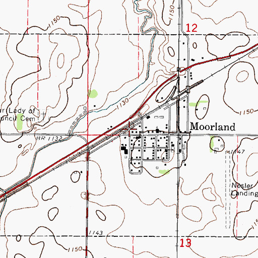 Topographic Map of Moorland, IA