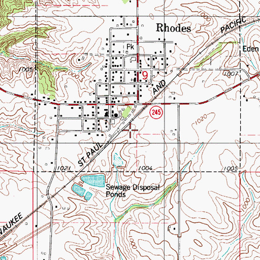 Topographic Map of Rhodes (historical), IA