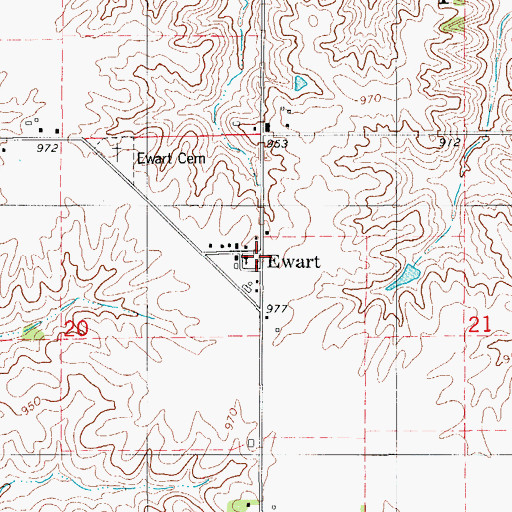 Topographic Map of Ewart Post Office (historical), IA