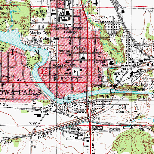 Topographic Map of Iowa Falls City Hall, IA
