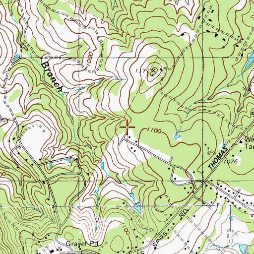 Topographic Map of Thomas Springs, TX