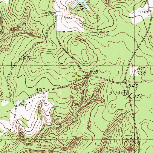 Topographic Map of Bellevue Spring, TX
