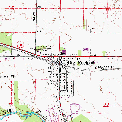 Topographic Map of Big Rock Post Office, IL