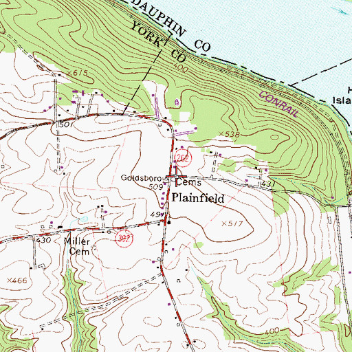 Topographic Map of Goldsboro Cemeteries, PA