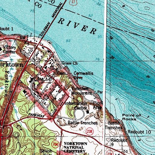 Topographic Map of Cornwallis Cove, VA