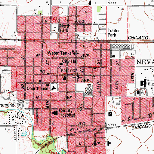 Topographic Map of Nevada Baptist Church, IA