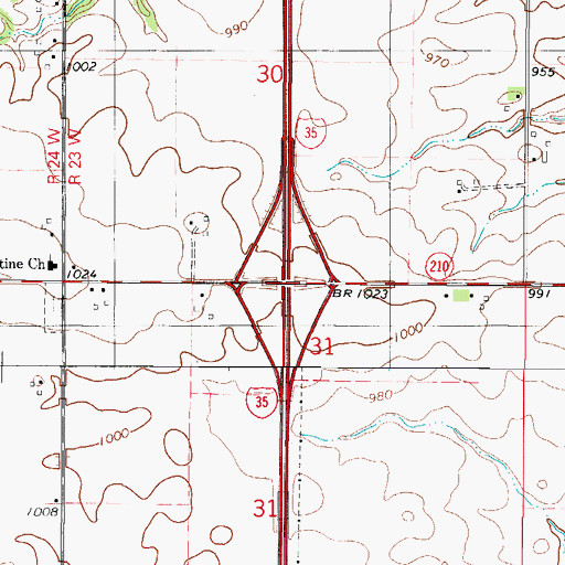 Topographic Map of Interchange 102, IA