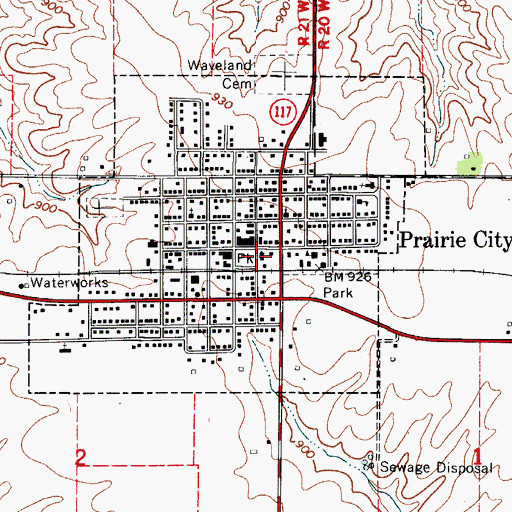 Topographic Map of Prairie City City Hall, IA