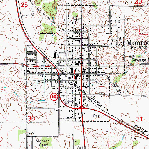 Topographic Map of Monroe Post Office, IA