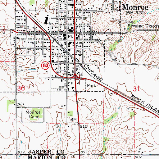 Topographic Map of Monroe Family Health Center, IA