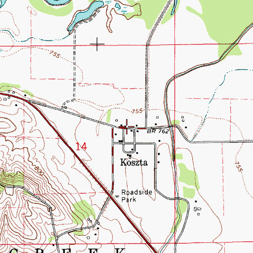Topographic Map of Koszta Post Office (historical), IA