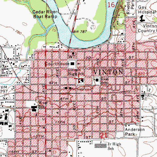 Topographic Map of Vinton Public Library, IA