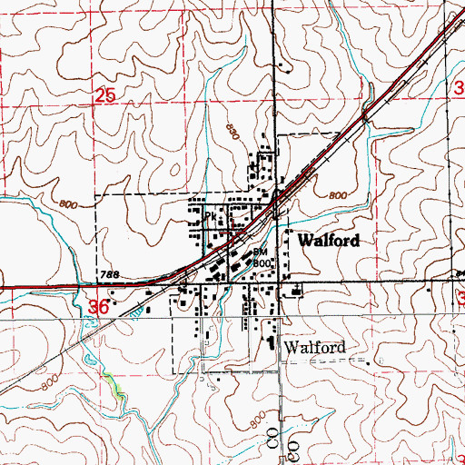 Topographic Map of Walford Post Office, IA
