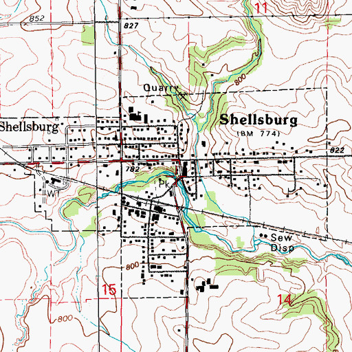 Topographic Map of Shellsburg Bridge, IA