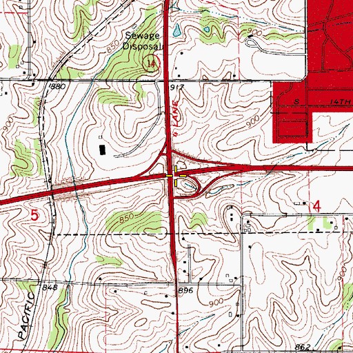 Topographic Map of Interchange 164, IA