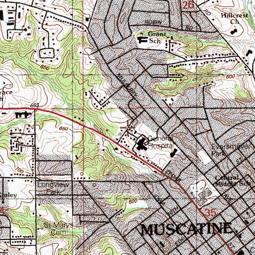 Topographic Map of Muscatine Medical Surgical Center, IA