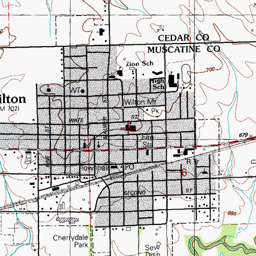 Topographic Map of Wilton Elementary School, IA