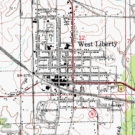 Topographic Map of West Liberty Library, IA