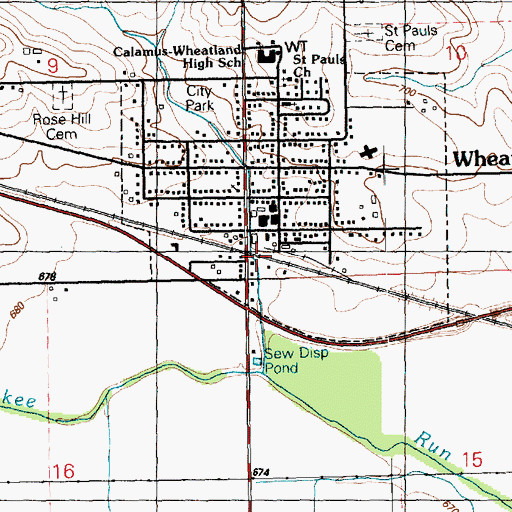 Topographic Map of Wheatland, IA