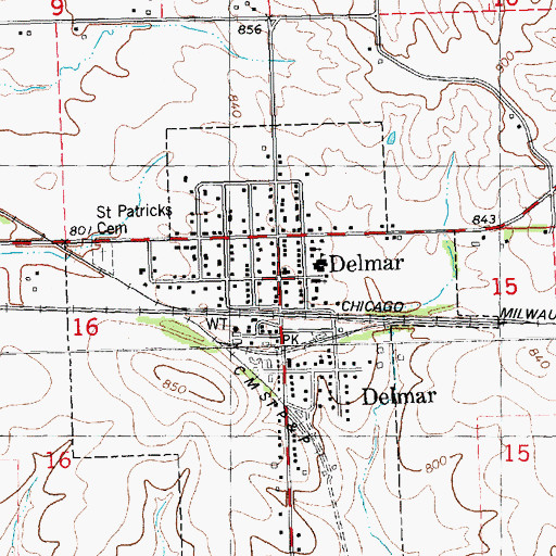 Topographic Map of Delmar Post Office, IA