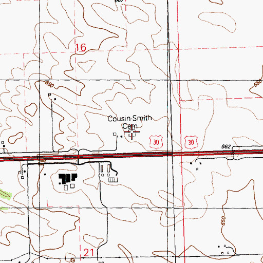 Topographic Map of Cousin-Smith Cemetery, IA