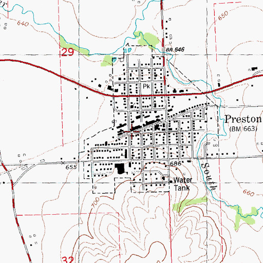 Topographic Map of Preston Post Office, IA
