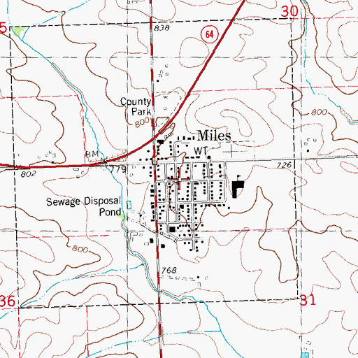 Topographic Map of Miles Post Office, IA