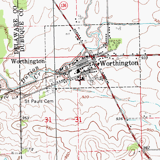 Topographic Map of Saint Paul School, IA