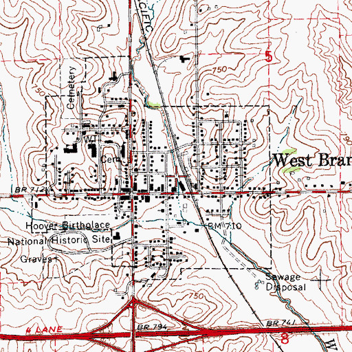 Topographic Map of West Branch (historical), IA