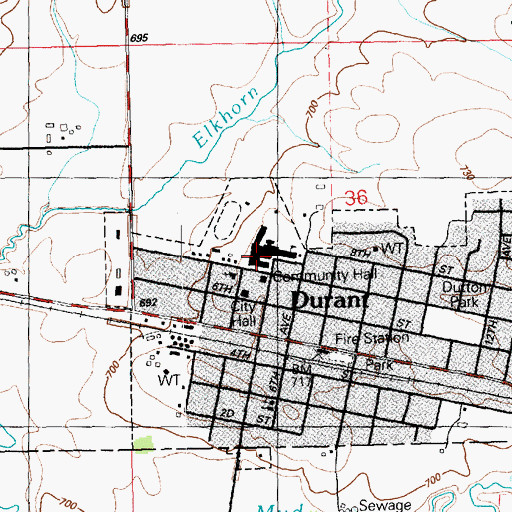 Topographic Map of Durant High School, IA