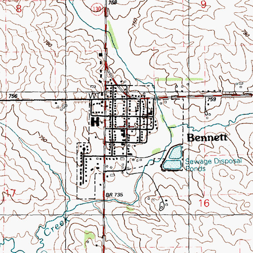 Topographic Map of Bennett (historical), IA