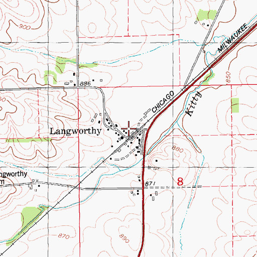 Topographic Map of Langworthy Post Office (historical), IA