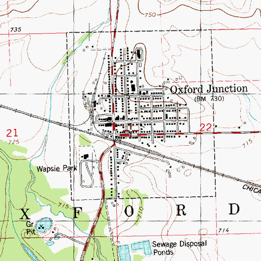 Topographic Map of Oxford Junction Volunteer Fire Department, IA