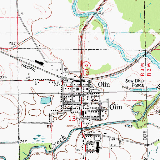 Topographic Map of Olin (historical), IA