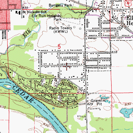 Topographic Map of Elk Run Post Office (historical), IA