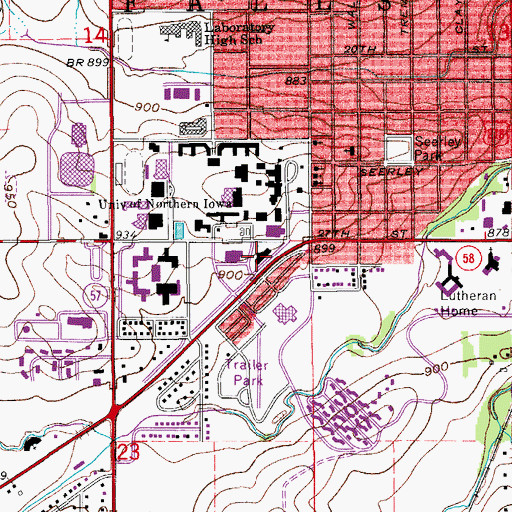 Topographic Map of Latham Hall, IA