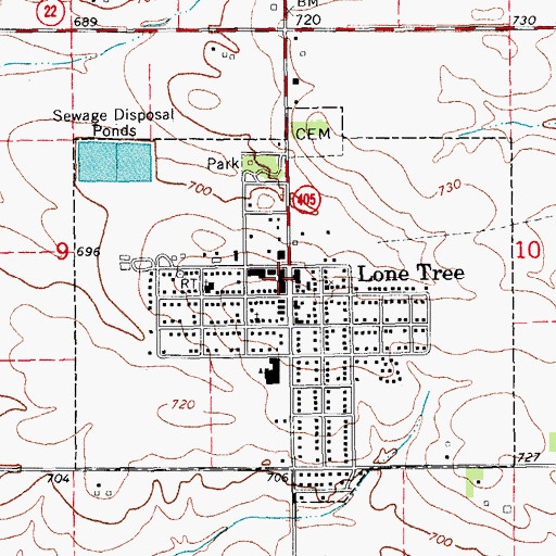 Topographic Map of Lone Tree City Hall, IA