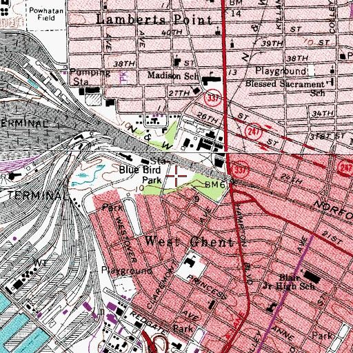 Topographic Map of Blue Bird Park, VA