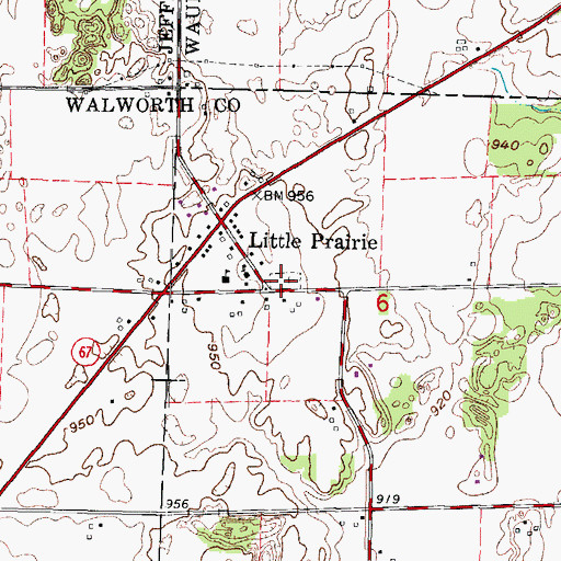 Topographic Map of Little Prairie Cemetery, WI