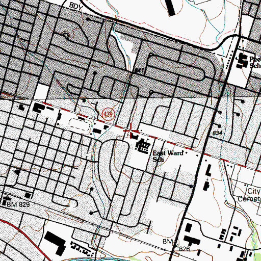 Topographic Map of East Ward Elementary School, TX