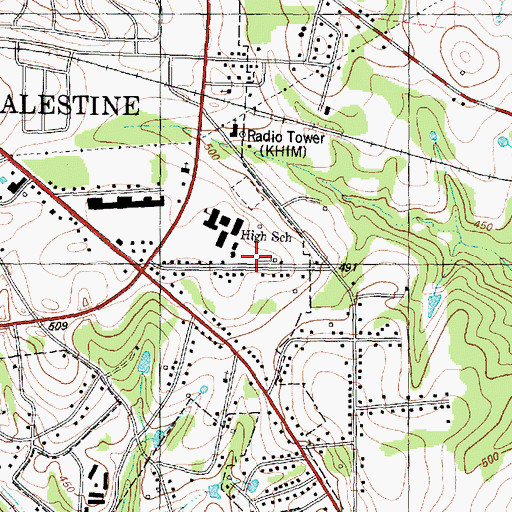 Topographic Map of Palestine Middle School, TX