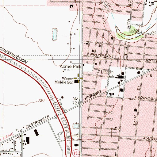 Topographic Map of E T Wrenn Junior High School, TX