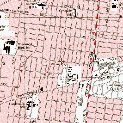 Topographic Map of Emma Frey Elementary School, TX