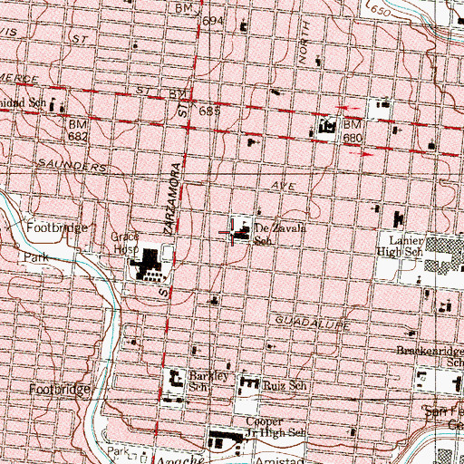 Topographic Map of De Zavala Elementary School, TX