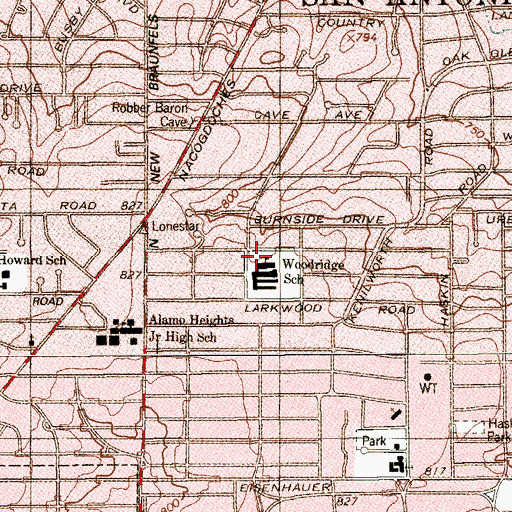 Topographic Map of Woodridge Elementary School, TX